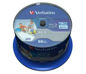 Verbatim BD- R SL 25 GB 50 Stück / Hard Coat Schutzschicht Wide Inkjet Printable / 6x / für Datenarchivierung / Spindel
