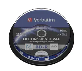 Verbatim M-DISC BD R Blu-Ray SL 25 GB 10 Stück / 4X / Tintenstrahlbedruckbar / Spindel