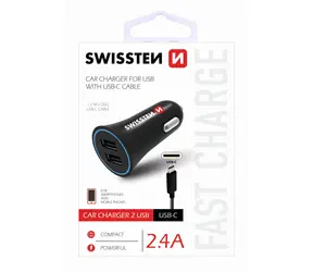 Swissten CL-Adapter 2,4 A POWER 2x USB + KABEL USB-C