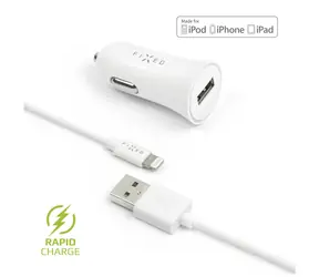 FIXED Autoladegerät mit abnehmbarem Lightning-Kabel weiß / 2,4A