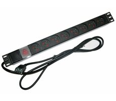 Xtendlan 19" Verteilerfeld 8x230V 10A / ČSN / USV-Kabel (IEC320 C14) / Schalter / Spannungsanzeige / Kabel 1,8m / 1HE