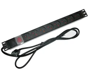 Xtendlan 19" Verteilerfeld 8x230V 10A / ČSN / USV-Kabel (IEC320 C14) / Schalter / Spannungsanzeige / Kabel 1,8m / 1HE