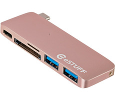 eSTUFF USB-C Hub rosa / 2 x USB 3.0 + 1 x USB C + SD-MicroSD-Lesegerät 