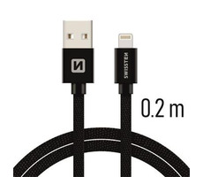 Swissten TEXTILE Datenkabel USB - Lightning 0,2m schwarz