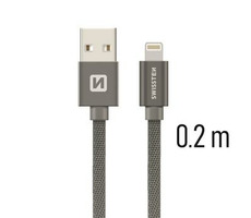 Swissten TEXTILE Datenkabel USB - Lightning 0,2m grau