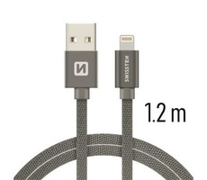 Swissten TEXTILE Datenkabel USB - Lightning 1,2m grau