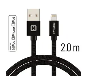 Swissten TEXTILE Datenkabel USB - Lightning MFi 2m schwarz