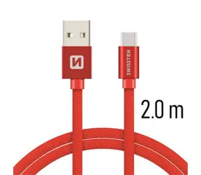 Swissten TEXTILE Datenkabel USB - USB-C 2m rot