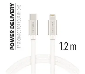 Swissten TEXTILE Datenkabel USB-C - Lightning 1,2m Silber