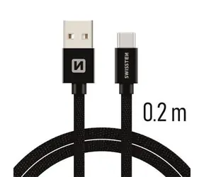 Swissten TEXTILE Datenkabel USB - USB-C 0,2m schwarz