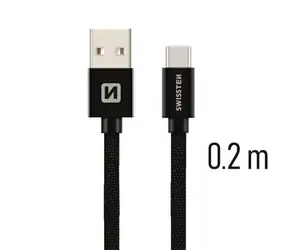 Swissten TEXTILE Datenkabel USB - USB-C 0,2m schwarz