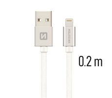 Swissten TEXTILE Datenkabel USB - Lightning 0,2m Silber