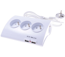 PremiumCord Verlängerungskabel weiß / 230V / 1,5m / 3 Steckdosen / 2x USB / Schalter