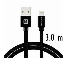 Swissten TEXTILE Datenkabel USB - Lightning 3M schwarz