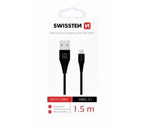 Swissten Datenkabel USB - USB-C 3.1 schwarz 1,5m (7mm)