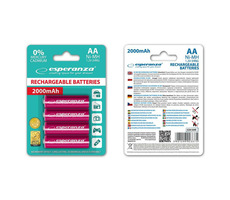 Esperanza Akku AA rot / 1,2V / 2000mAh / Ni-MH / 4 Stück / im Blister