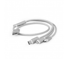 Gembird USB-Ladekabel 3in1 1m Silber / USB 2.0 (M) / MicroUSB (M) / USB-C (M) / Apple Ligtning 8-Pin