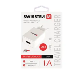 Swissten SMART IC Netzwerkadapter 1x USB 1A POWER + Datenkabel USB - USB-C 1,2m weiß