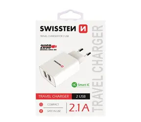 Swissten SMART IC Netzwerkadapter 2x USB 2.1A POWER weiß