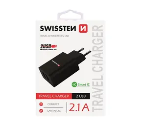 Swissten SMART IC Netzwerkadapter 2x USB 2.1A POWER schwarz