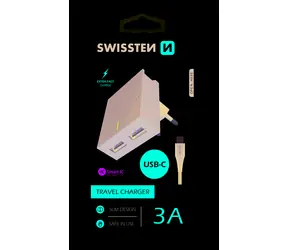 Swissten SMART IC Netzwerkadapter 2x USB 3A POWER + Datenkabel USB - USB-C 1,2m schwarz