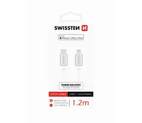 Swissten TEXTILE Datenkabel USB-C - LIGHTNING MFi 1,2m Silber