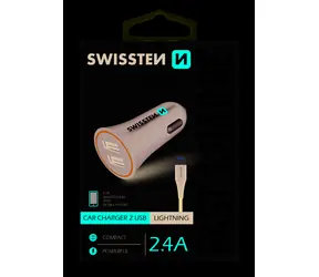 Swissten CL-Adapter 2,4 A 2x USB + LIGHTNING-KABEL
