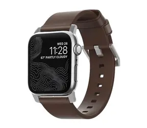 Nomad Lederarmband für Apple Watch (42 und 44 mm), braunes Leder, silberne Schnalle
