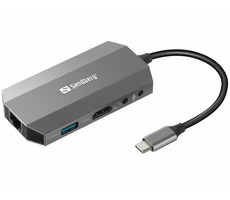 Sandberg USB-C 6-in1-Dockingstation / HDMI / 2xUSB 3.0 / PD 100W / SDµSD-Kartenleser / LAN / Audio- und Mikrofonanschluss