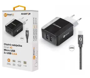 Aligator Smart Netzwerkladegerät 3,4A Micro-USB-Kabel 2A schwarz/ 2xUSB / SMART IC