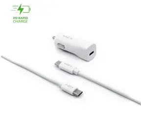 FIXED USB-C-Autoladegerät + USB-C-zu-USB-C-Kabel weiß