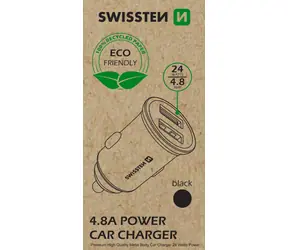 Swissten METAL CL Adapter 2x USB 4.8A schwarz (ECO-VERPACKUNG)