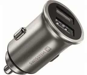 Swissten METAL CL Adapter 2x USB 4,8A silber (ECO-VERPACKUNG)