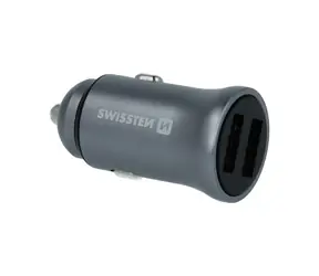 Swissten METAL CL Adapter 2x USB 4,8A Silber