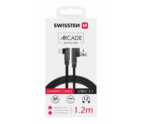 Swissten ARCADE Textildatenkabel USB USB-C 1,2m schwarz