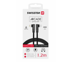 Swissten ARCADE Textildatenkabel USB-C - LIGHTNING 1,2m schwarz