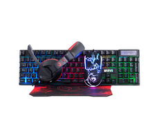 Marvo CM409 schwarz / Gaming-Set: Tastatur + Maus + Kopfhörer + Mauspad / USB / Hintergrundbeleuchtung / US-Layout