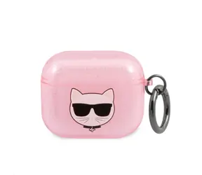 Karl Lagerfeld TPU Glitter Choupette Head Case für Airpods 3 rosa