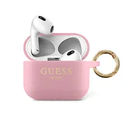 Guess Silikonhülle mit Glitzerdruck und Logo für Apple AirPods 3, pink
