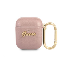 Guess Saffiano PC&PU Metall Logo -Hülle für Apple Airpods 1 & 2 Pink
