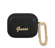 Guess Saffiano PC&PU Metall Logo -Hülle für Apple Airpods Pro Schwarz