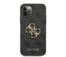 Guess PU 4G Metall Logo -Rückseite für Apple iPhone 12 & 12 Pro Grau