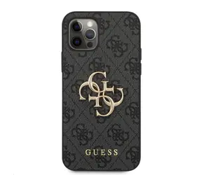 Guess PU 4G Metall Logo -Rückseite für Apple iPhone 12 & 12 Pro Grau