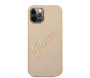 Guess PU Saffiano Vintage Script Backcover für Apple iPhone 12 & 12 Pro Gold