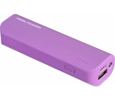 RealPower PB-2600 lila / Powerbank 2600 mAh / LED / USB / 5V / 1A