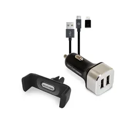 RealPower Mobile Car Set / Telefonhalter und 2-Port-USB-Ladegerät / Micro-USB zu Lightning