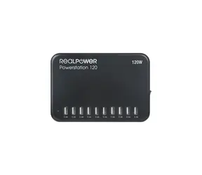 RealPower Powerstation 10 schwarz / Ladeadapter für 10 Geräte / 120W