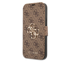 Guess PU 4G Metal Logo Book Case für Apple iPhone 13 Pro Braun