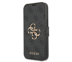 Guess PU 4G Metal Logo Book Case für Apple iPhone 13 Pro Grau