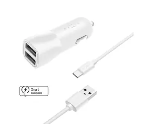 FIXED Autoladegerät-Set mit 2xUSB-Ausgang und USB-USB-C-Kabel 1 m weiß / 15W SMART Rapid Charge